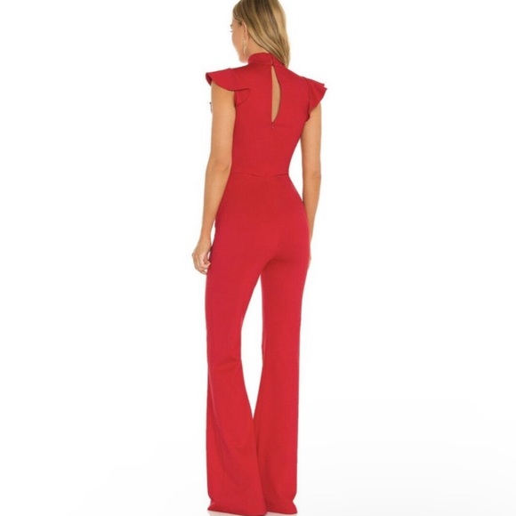 Amanda Uprichard Large Davina Jumpsuit Wide Leg Red Flutter Sleeveless - Picture 7 of 16